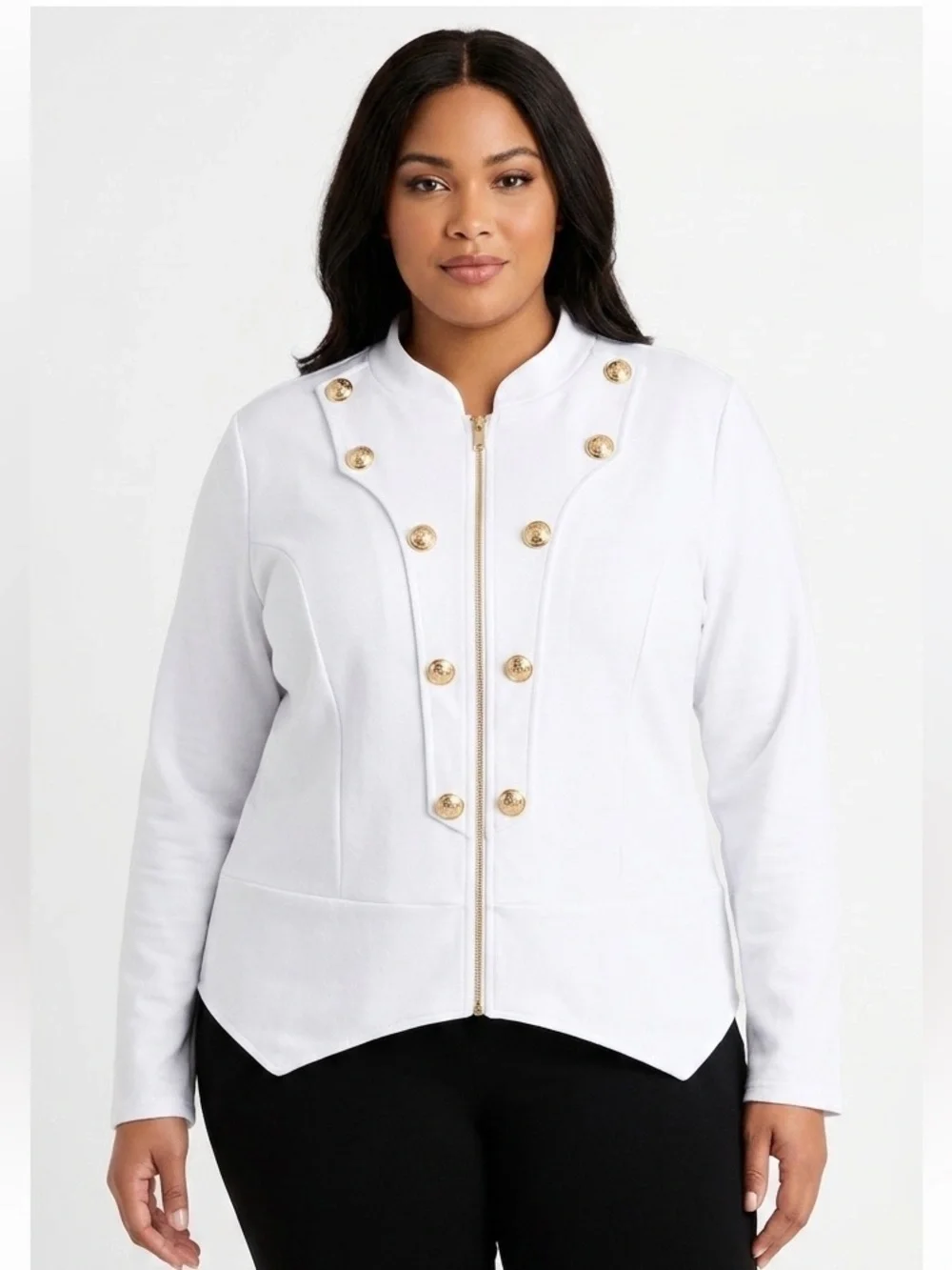 Hybrid & Co. 3X white Military Style Zip Jacket Gold Button Detail NWT